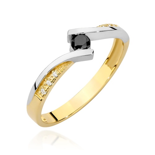 Pierścionek W0177 Czarny Diament 0,12ct żółte złoto 375