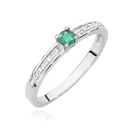 Pierścionek W0288 Szmaragd 0,15ct białe złoto 375