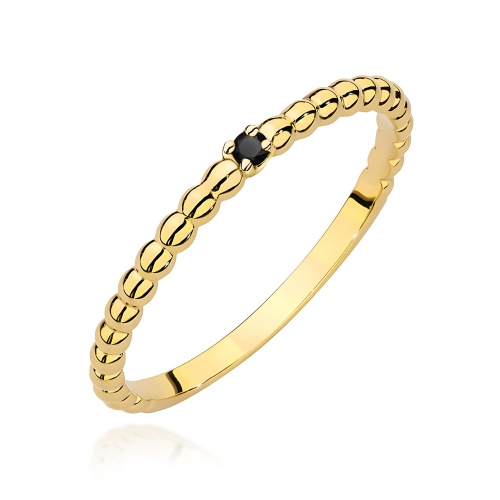 Pierścionek W0601 Czarny Diament 0,02ct żółte złoto 375