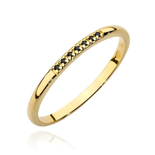 Pierścionek W0607 z czarnymi diamentami żółte złoto 375
