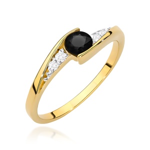 Pierścionek W0618 Czarny Diament 0,30ct żółte złoto 375