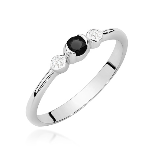 Pierścionek W0620 Czarny Diament 0,12ct białe złoto 375