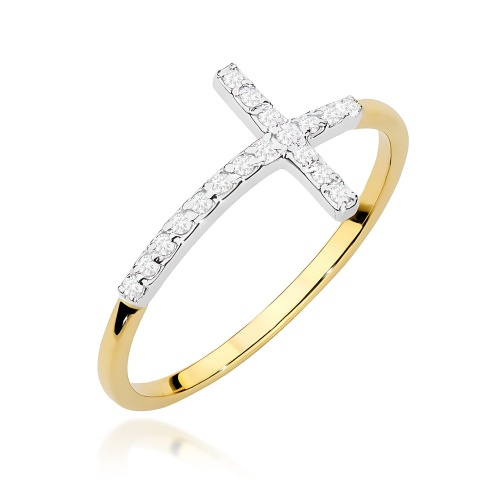 Pierścionek W0636 z diamentami żółte złoto 375