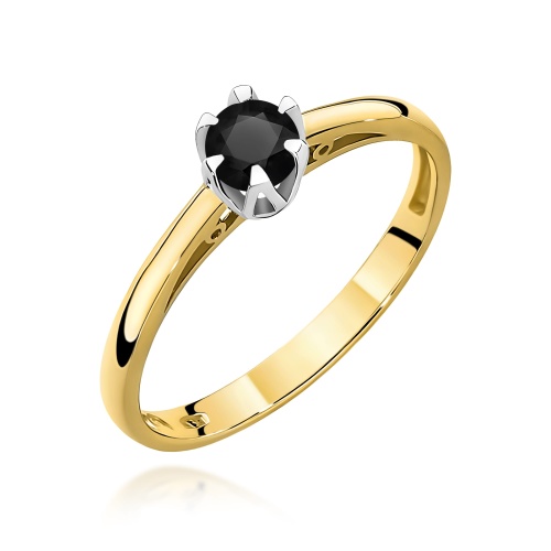 Pierścionek W0133 Czarny Diament 0,20ct żółte złoto 375