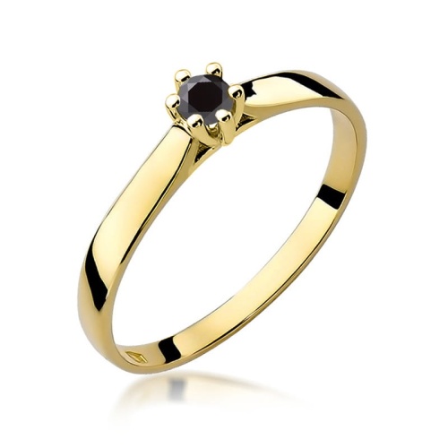 Pierścionek W0222 Czarny Diament 0,12ct żółte złoto 375