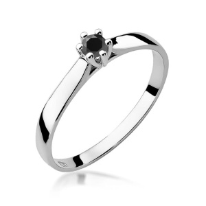 Pierścionek W0222 Czarny Diament 0,12ct białe złoto 375