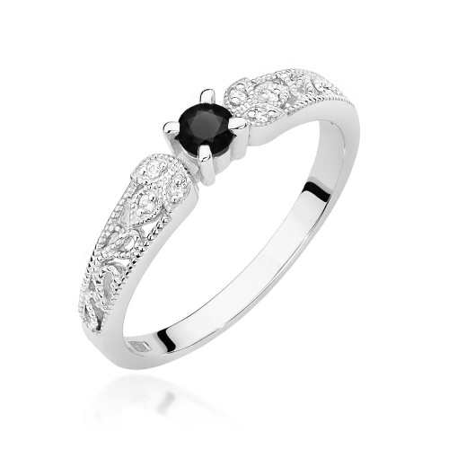 Pierścionek W0411 Czarny Diament 0,12ct białe złoto 375