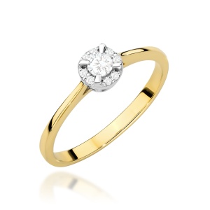 Pierścionek W0560 z diamentami żółte złoto 375