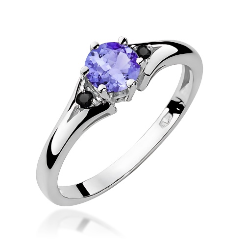 Pierścionek W0076 Tanzanit 0,50ct białe złoto 375 z czarnymi diamentami
