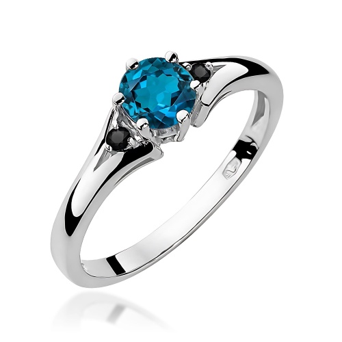 Pierścionek W0076 Topaz London Blue 0,50ct białe złoto 375 z czarnymi diamentami