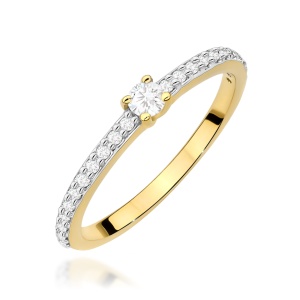 Pierścionek W0676 z diamentami żółte złoto 375