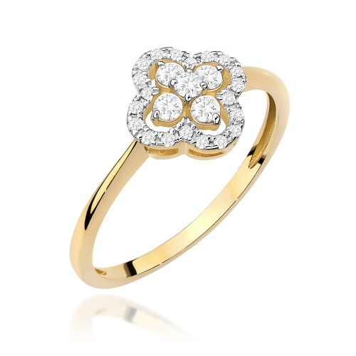 Pierścionek W0696 z diamentami żółte złoto 375