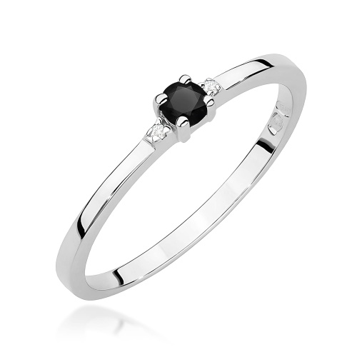 Pierścionek W0464 Czarny Diament 0,12ct białe złoto 375