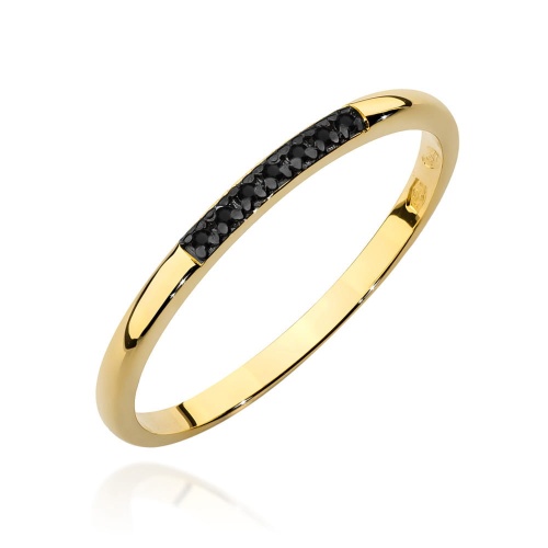 Pierścionek W0607 z czarnymi diamentami żółte złoto 375