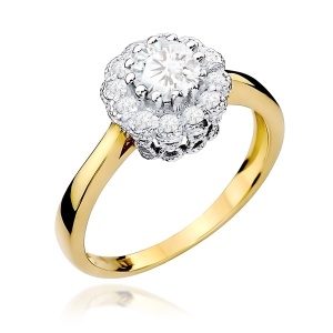 Pierścionek W0284 Biały Szafir 0,60ct żółte złoto 375