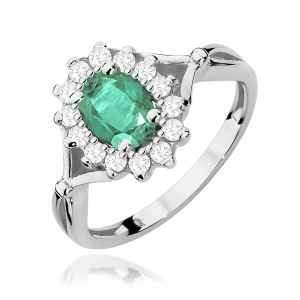 Pierścionek W0182 Szmaragd 0,40ct białe złoto 375