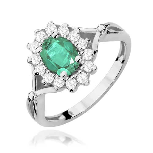 Pierścionek W0182 Szmaragd 0,40ct białe złoto 375