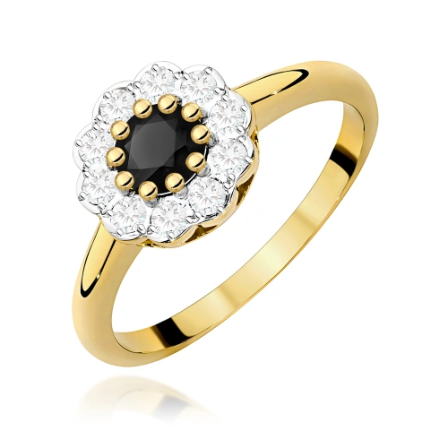 Pierścionek W0529 Czarny diament 0,50ct żółte złoto 375