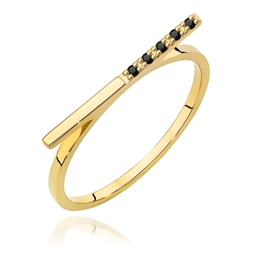 Inel W0537 cu diamante negre AUR GALBEN