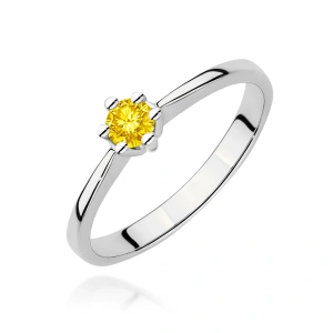 Pierścionek W0256 Diament Laboratoryjny żółty 0,15ct białe złoto