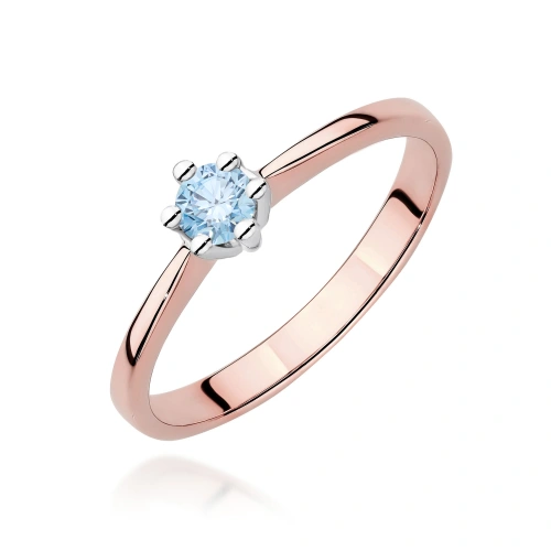 Pierścionek W0256 Diament Laboratoryjny niebieski 0,15ct różowe złoto