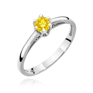 Pierścionek W0133 Diament Laboratoryjny żółty 0,15ct białe złoto