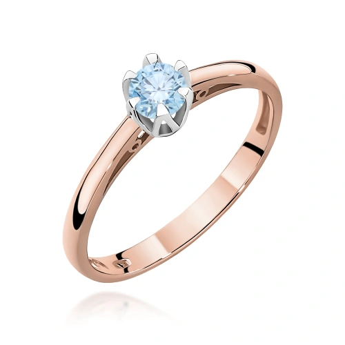 Pierścionek W0133 Diament Laboratoryjny niebieski 0,15ct różowe złoto