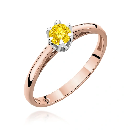 Pierścionek W0133 Diament Laboratoryjny żółty 0,15ct różowe złoto