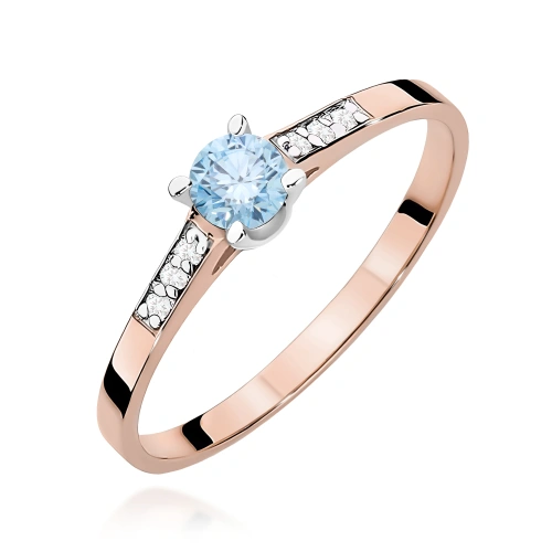 Pierścionek W0399 Diament Laboratoryjny niebieski 0.15ct różowe złoto