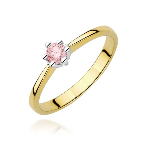 Pierścionek W0256 Diament Laboratoryjny różowy 0,15ct żółte złoto 375