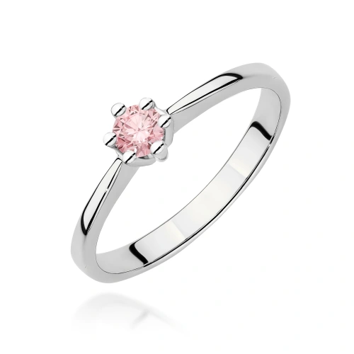 Pierścionek W0256 Diament Laboratoryjny różowy 0,15ct białe złoto 375