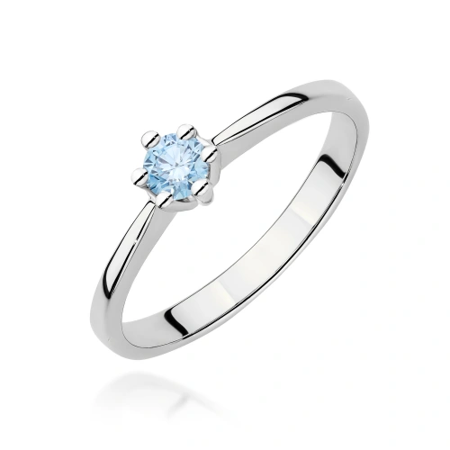 Pierścionek W0256 Diament Laboratoryjny niebieski 0,15ct białe złoto 375