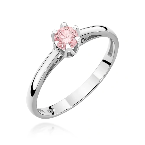 Pierścionek W0133 Diament Laboratoryjny różowy 0,15ct białe złoto 375