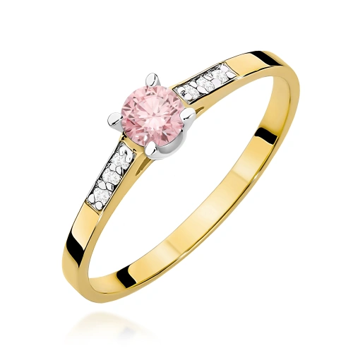 Pierścionek W0399 Diament Laboratoryjny różowy 0.15ct żółte złoto 375