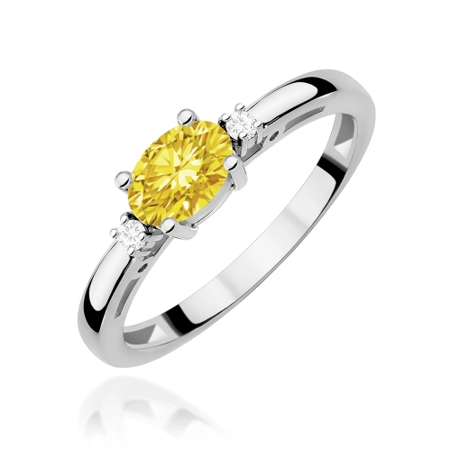Pierścionek W0006 Diament Laboratoryjny żółty 0,50ct białe złoto 375