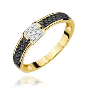 Pierścionek W0297 z czarnymi diamentami żółte złoto 375