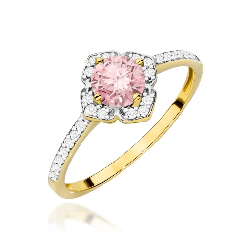 Pierścionek W0603 Diament Laboratoryjny różowy 0,50ct żółte złoto 375