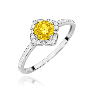 Pierścionek W0603 Diament Laboratoryjny żółty 0,50ct białe złoto