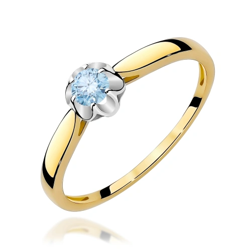 Pierścionek W0062 Diament Laboratoryjny niebieski 0,15ct żółte złoto