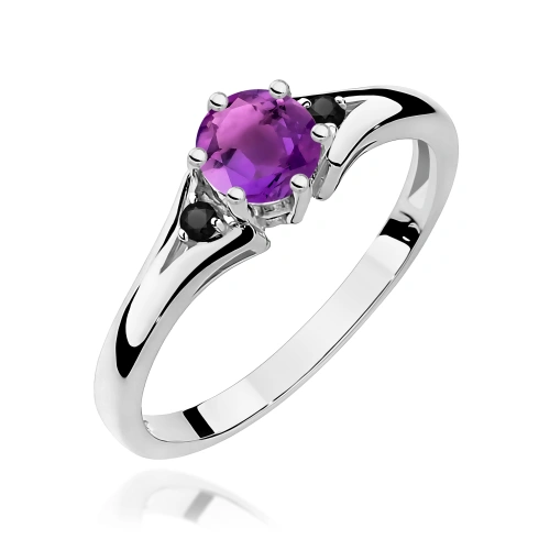 Pierścionek W0076 Ametyst 0,50ct białe złoto z czarnymi diamentami
