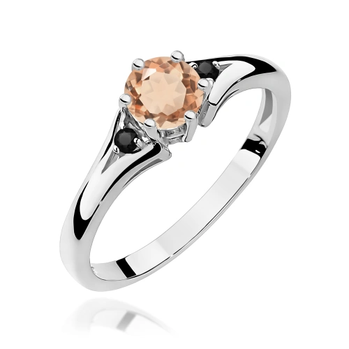 Pierścionek W0076 Morganit 0,40ct białe złoto z czarnymi diamentami