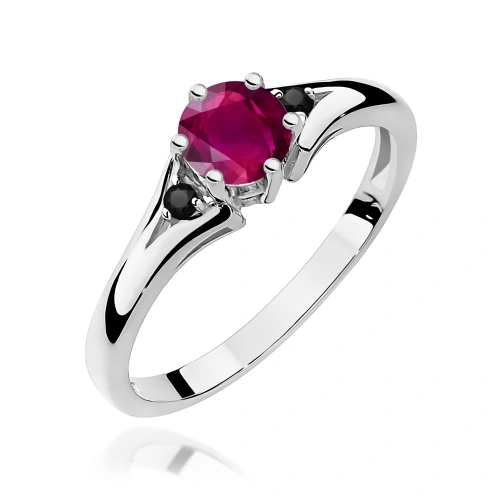 Pierścionek W0076 Rodolit 0,60ct białe złoto 375 z czarnymi diamentami