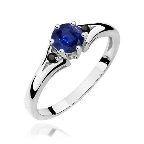 Pierścionek W0076 Szafir 0,50ct białe złoto z czarnymi diamentami
