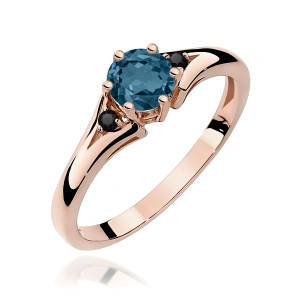 Pierścionek W0076 Topaz London Blue 0,50ct różowe złoto z czarnymi diamentami
