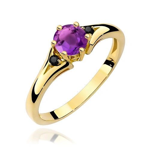 Pierścionek W0076 Ametyst 0,50ct żółte złoto 375 z czarnymi diamentami
