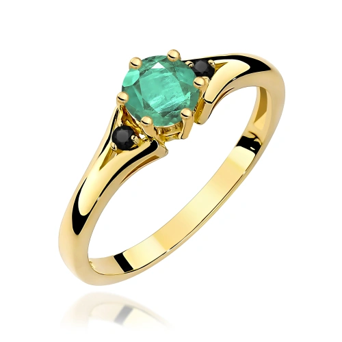 Bague W0076 Émeraude 0,50ct Or jaune avec diamants noirs
