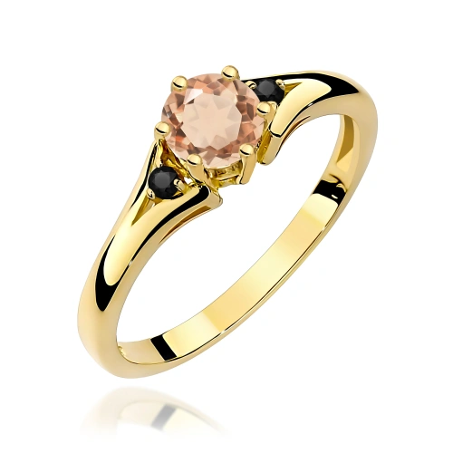Pierścionek W0076 Morganit 0,40ct żółte złoto 375 z czarnymi diamentami