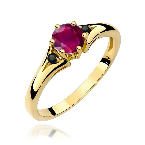 Pierścionek W0076 Rodolit 0,60ct żółte złoto z czarnymi diamentami