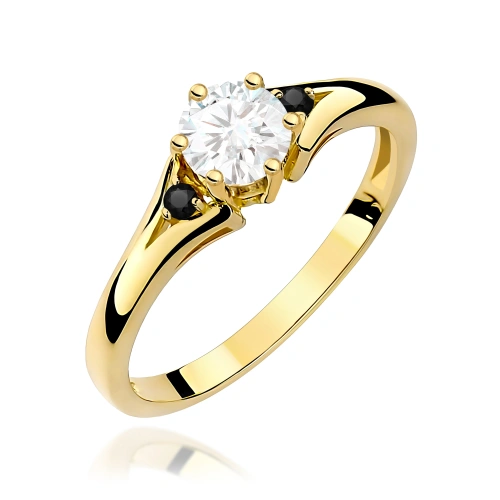 Pierścionek W0076 Biały Szafir 0,60ct żółte złoto z czarnymi diamentami