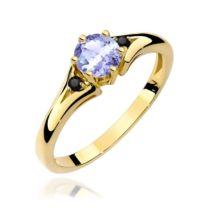 Pierścionek W0076 Tanzanit 0,50ct żółte złoto z czarnymi diamentami